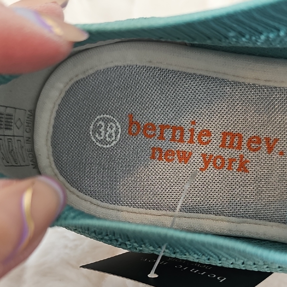 bernie mev. Teal and Gray Knit Sneakers - Picture 2 of 9